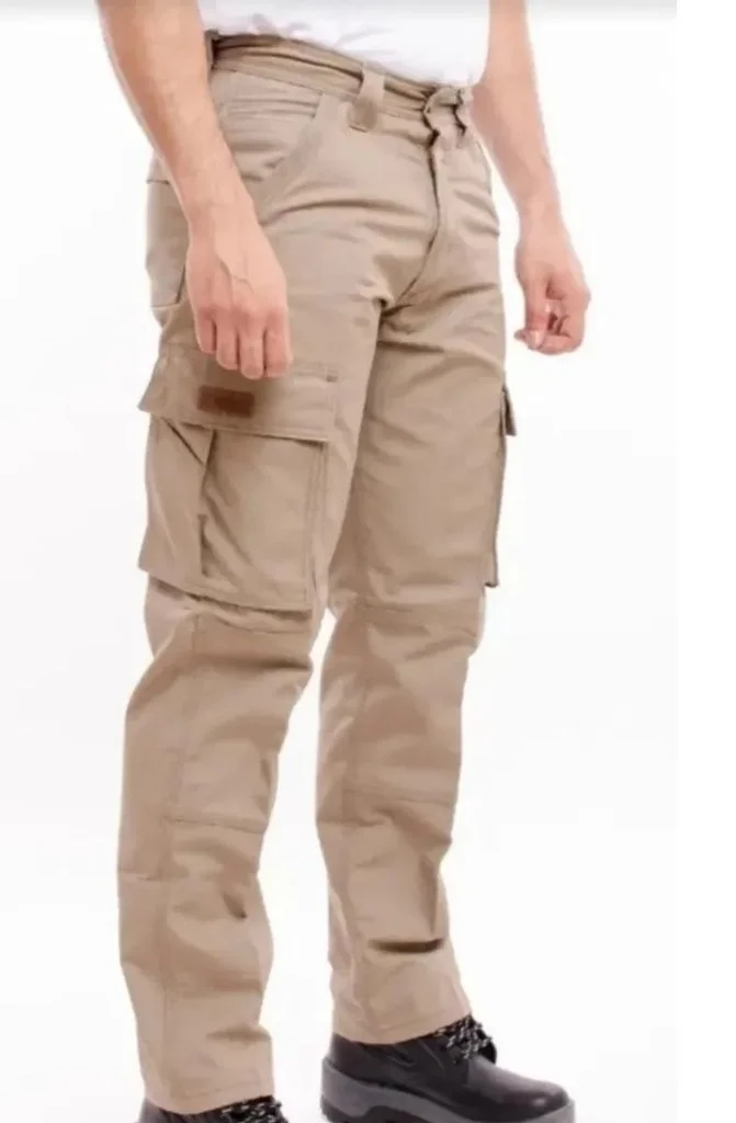 PANTALON CARGO BEIGE GABARDINA 100% ALGODON REFORZADO